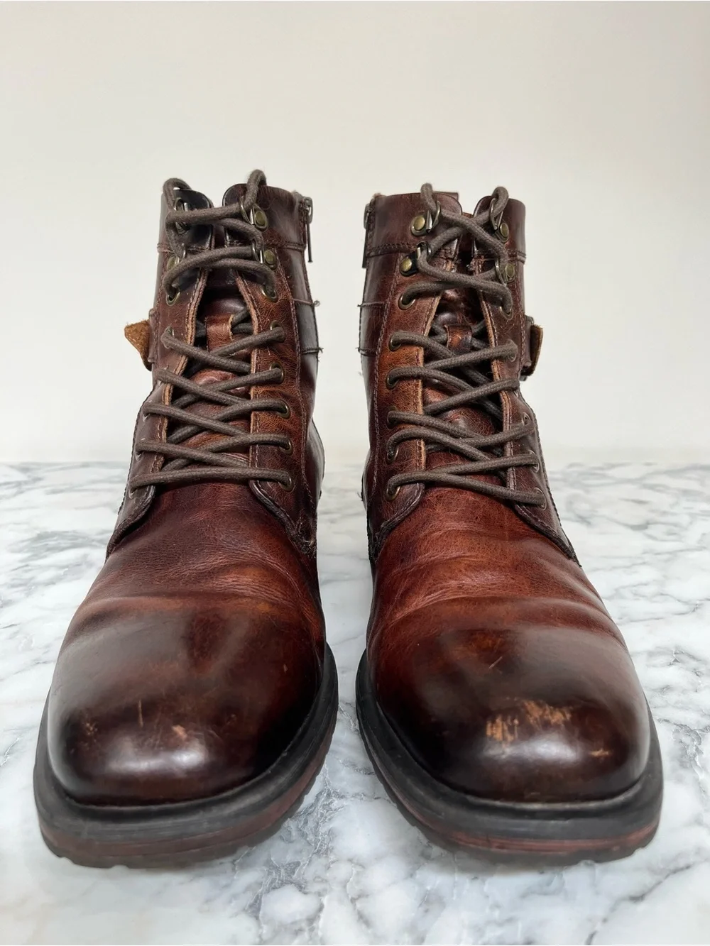 Aston Grey Brown Distressed Rockcastle 2 Combat Boot Men's Sz 8.5 Lace Up Zipper